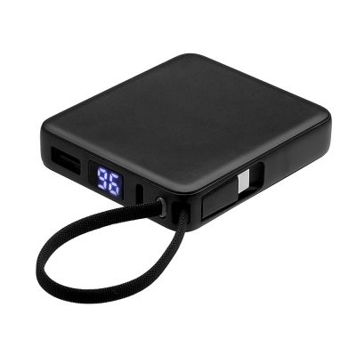 Внешний аккумулятор со встроенным кабелем USB-C Дэнси, 5000 мАч, черный-1