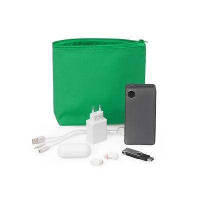 Органайзер для электроники и проводов Amalia из полиэстера 300D с подкладкой, зеленый-0