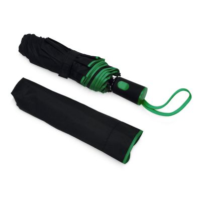 Зонт-полуавтомат складной Motley с цветными спицами, черный/зеленый-2