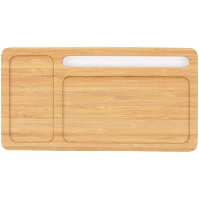 Беспроводное зарядное устройство-органайзер из бамбука Timber, натуральный/белый-2