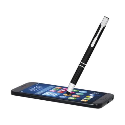 Шариковая кнопочная ручка-стилус Moneta из анодированного алюминия, черный-1