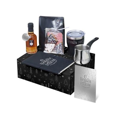 Подарочный набор с туркой, кофе и термокружкой, черный-0