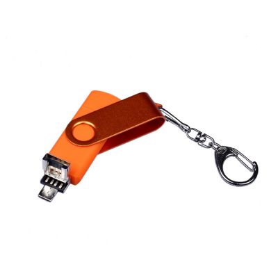 USB-флешка на 64 ГБ 3 в 1 поворотный механизм, c двумя дополнительными разъемами MicroUSB и TypeC C с одноцветным металлическим клипом, оранжевый-2