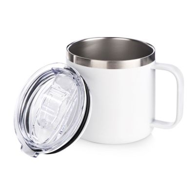 Кружка стальная Alaska с крышкой слайдером, powder coating, белый-1