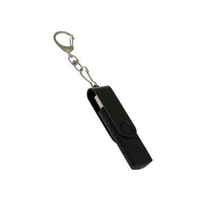 USB-флешка на 32 Гб 2 в 1 поворотный механизм, c дополнительным разъемом Type-C с одноцветным металлическим клипом, черный-0