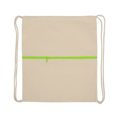Рюкзак-мешок хлопковый Lark с цветной молнией, натуральный/зеленое яблоко-3
