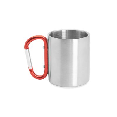 Кружка GUAYA с ручкой карабином, 230 мл, серебристый/красный-0