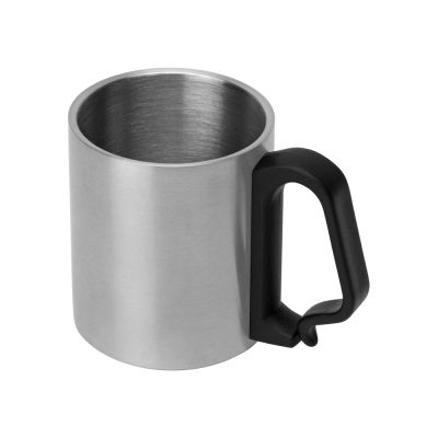 Стальная кружка Climber с пластиковой ручкой, серебристый/черный-0