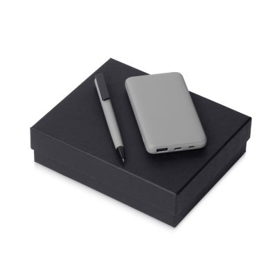 Подарочный набор c пластиковой ручкой, повербанком С2, 10000 mAh, серый-0