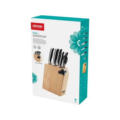 Набор из 5 кухонных ножей, ножниц и блока для ножей с ножеточкой, NADOBA, серия URSA-6
