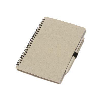 Блокнот А5 Toledo M, бежевый + ручка шариковая Pianta из пшеничной соломы, бежевый-0