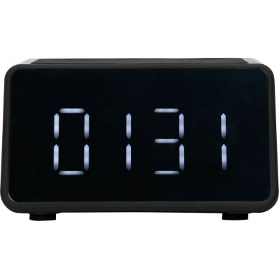 Беспроводная колонка с часами и функцией беспроводной зарядки Sentry, черный-4