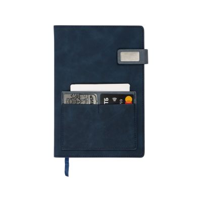 Бизнес блокнот А5 Freya с клапаном и карманом для визиток, твердая обложка, 128 листов, синий и темно-3