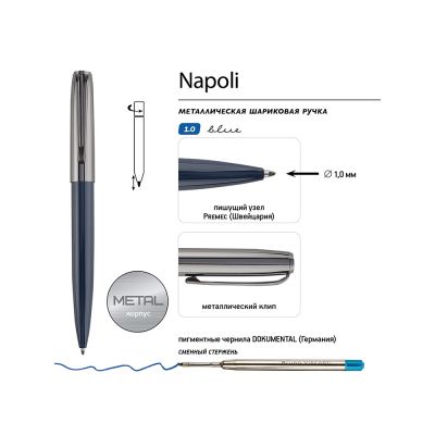 Ручка металлическая шариковая Napoli, синий/вороненая сталь-2