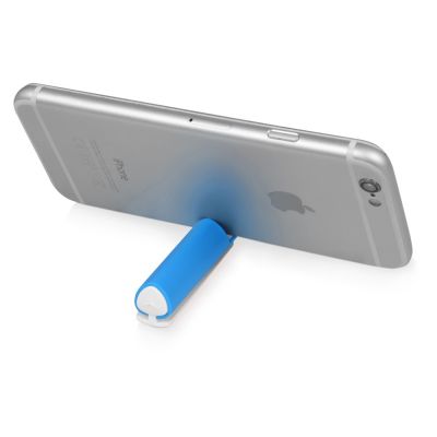 Ручка пластиковая шариковая трехгранная Nook с подставкой для телефона в колпачке, голубой/белый-6