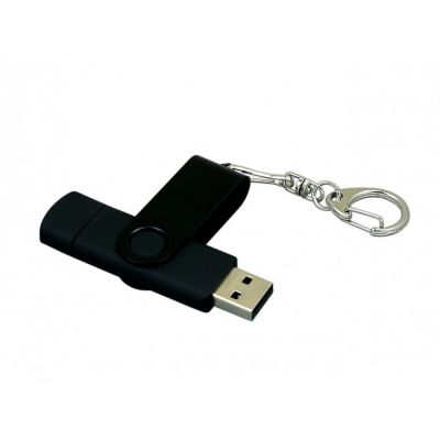 Флешка с поворотным механизмом, c дополнительным разъемом Micro USB, 16 Гб, черный-2