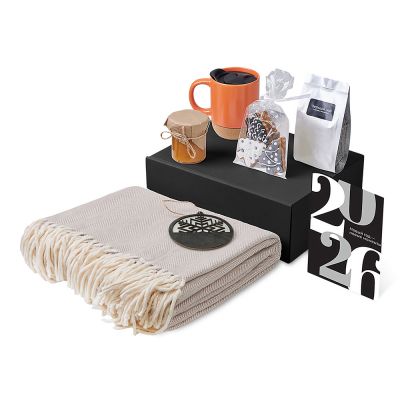 Подарочный набор c пледом, кружкой и вареньем, оранжевый-1