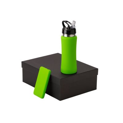 Подарочный набор с бутылкой для воды и повербанком С2, 10000 mAh, зеленое яблоко-1