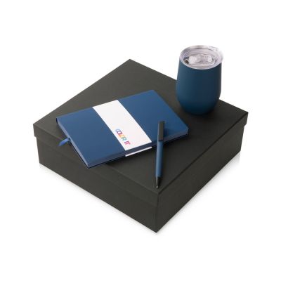 Подарочный набор c блокнотом C1, ручкой и термокружкой, темно-синий-0