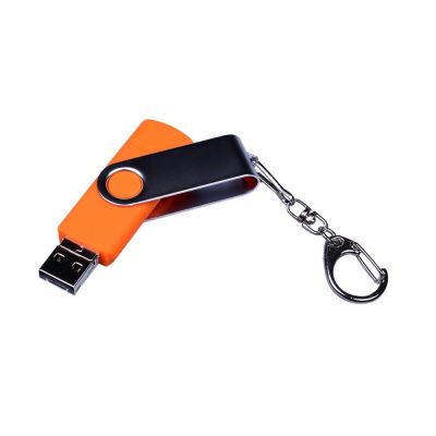 USB-флешка на 16 Гб поворотный механизм, c двумя дополнительными разъемами MicroUSB и TypeC, оранжевый-1