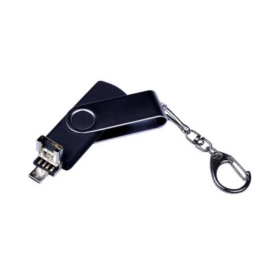 USB-флешка на 64 ГБ поворотный механизм, c двумя дополнительными разъемами MicroUSB и TypeC, черный-2