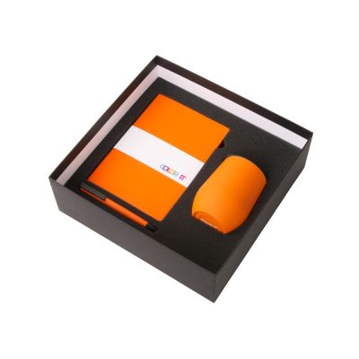 Подарочный набор c блокнотом C2, ручкой и термокружкой, оранжевый-1