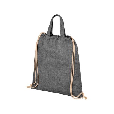Рюкзак со шнурком Pheebs из 210 г/м2 переработанного хлопка, черный меланж-2