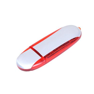 Флешка промо овальной формы, 64 Гб, серебристый/красный-0