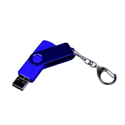 USB-флешка на 16 Гб 3 в 1 поворотный механизм, c двумя дополнительными разъемами MicroUSB и TypeC C с одноцветным металлическим клипом, синий-1
