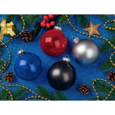 Стеклянный елочный шар Christmas bauble, синий прозрачный, с серебристым колпачком в черной коробке-5
