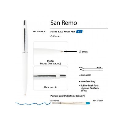 Ручка SAN REMO шариковая, автоматическая, белый металлический корпус 1.00 мм, синяя-2