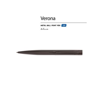 Ручка металлическая шариковая Verona, вороненая сталь, 1.0 мм, синяя-1