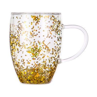Кружка с двойными стенками с блестками, 360 мл, золотистый-3