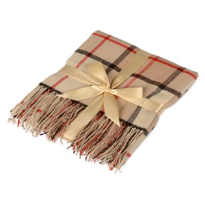 Плед акриловый в клетку Tartan, бежевый-0