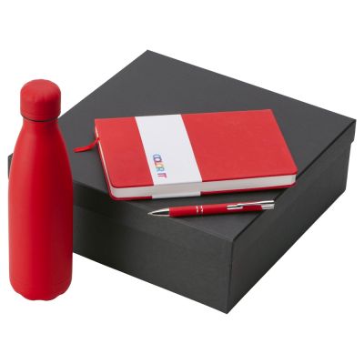 Подарочный набор с блокнотом С2, металлической ручкой и термобутылкой, красный-0