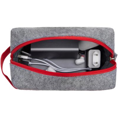 Органайзер для электроники и проводов Felt из RPET-фетра с ручкой, серый с красным-1