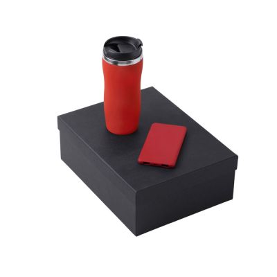 Подарочный набор c вакуумной термокружкой и повербанком С1, красный-0