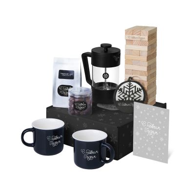 Подарочный набор c френчпрессом, кружками и чаем, черный-0