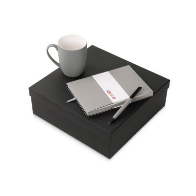 Подарочный набор c блокнотом C1, ручкой и кружкой, серый-0