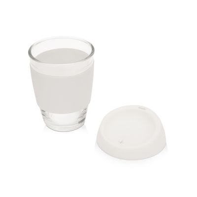 Стеклянный стакан Monday с силиконовой крышкой и манжетой, 350мл, белый-1