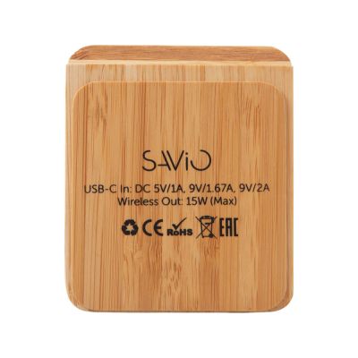 Беспроводное зарядное устройство 2-в-1 с подсветкой лого Reedia S4, 15 Вт, бамбук, черный-4