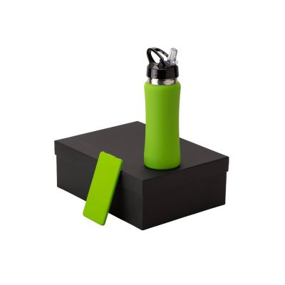 Подарочный набор с бутылкой для воды и повербанком С1, 5000 mAh, зеленое яблоко-1