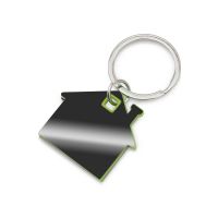 Металлический брелок с пластиковой цветной вставкой SteelPop House, серебристый с зеленым яблоком