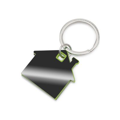 Металлический брелок с пластиковой цветной вставкой SteelPop House, серебристый с зеленым яблоком-0