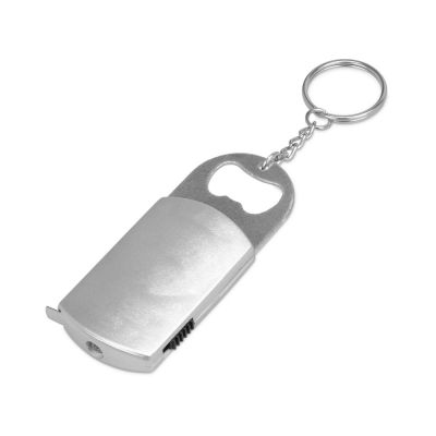 Брелок-открывалка с рулеткой и фонариком Open, серебристый-0