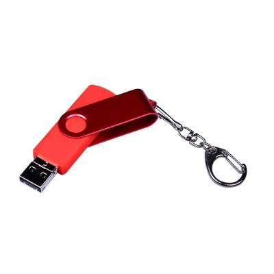USB-флешка на 64 ГБ 3 в 1 поворотный механизм, c двумя дополнительными разъемами MicroUSB и TypeC C с одноцветным металлическим клипом, красный-3