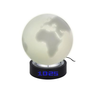 Лампа настольная с часами, датой и термометром. При включении на поверхности лампы появляется стилизованное изображение земного шара-1