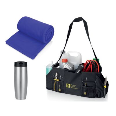 Подарочный набор с пледом, термокружкой и сумкой для инструментов, синий-0