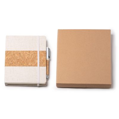 Набор блокнот с ручкой из пробки и хлопка Beret, natural-5