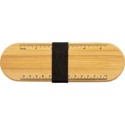 Пенал с линейкой и подставкой для телефона из бамбука Haruki, серый-3